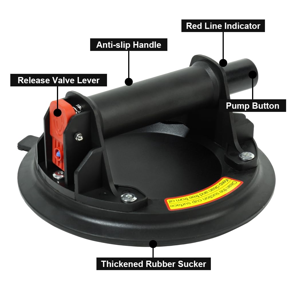 Serplex Suction Cup Lifter for Glass and Tile with 8 in Pad 330lbs Capacity | Ergonomic Handle