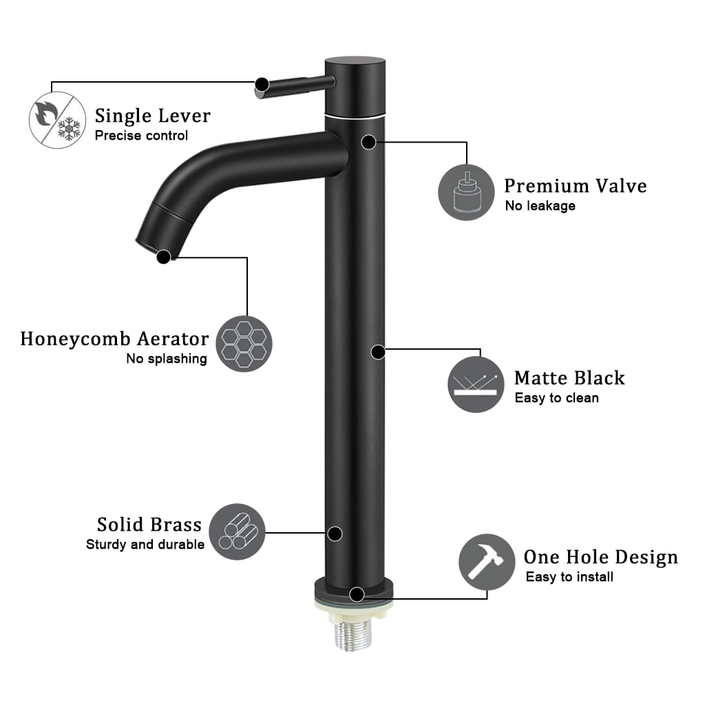 HASTHIP Vanity Basin Faucet for Bathroom Sink with 60cm Flexible Pipe and Single Handle | Stainless Steel Matte Black Finish