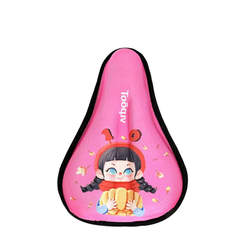 Proberos® Kids Bike Saddle Cushion, Gel Memory Foam Kids Bike Saddle Seat Cover, Shock Absorption, Cartoon Saddle Seat Cover Saver, Slip-on Saddle Seat Cushion with Drawstring Closure, S, Pink