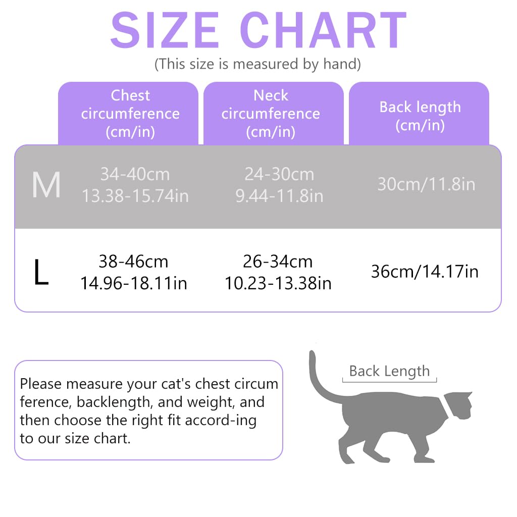 Qpets® Cat Clothes with Adjustable Neckline, Cat Recovery Suit After Surgery Cat Clothes Fix Wound Wrap, Snap Button Closure Design, Purple Plaids Cat Surgery Suit for Surgery Recovery, M