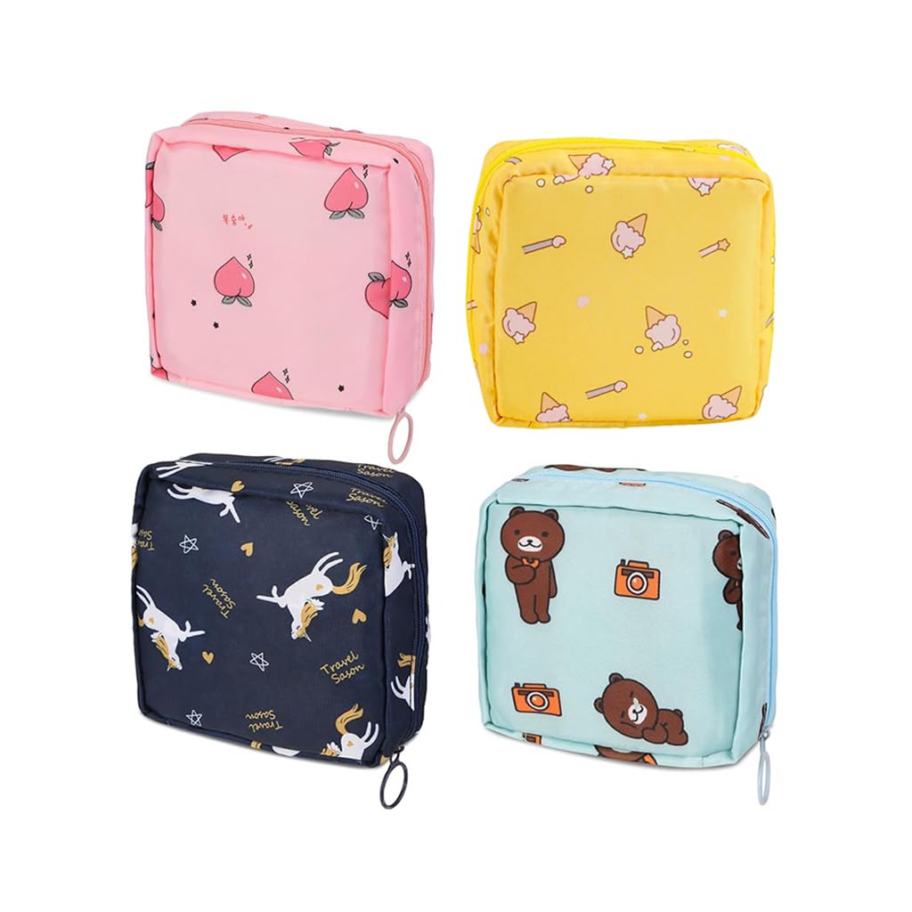 ZIBUYU Sanitary Pad Holder for Travel with Zipper Compartments and 13×13×4cm Pouches | Washable Nylon Set for Women and Teen Girls