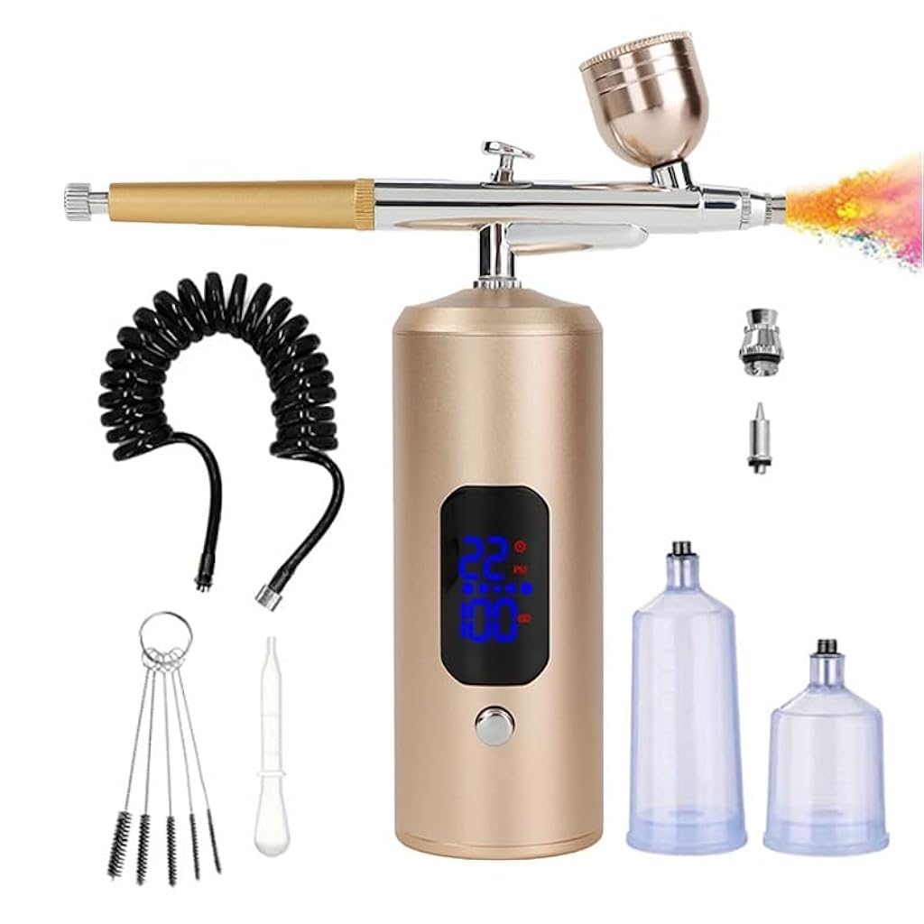 HANNEA® Electric Airbrush Kit Air Sprayer Makeup Airbrush Gun Adjustable Flow Paint Sprayer with Accessories, LCD Display Airbrush Gun Set for Makeup, Skin Care, Cake Decor, Leather Bag Retouch
