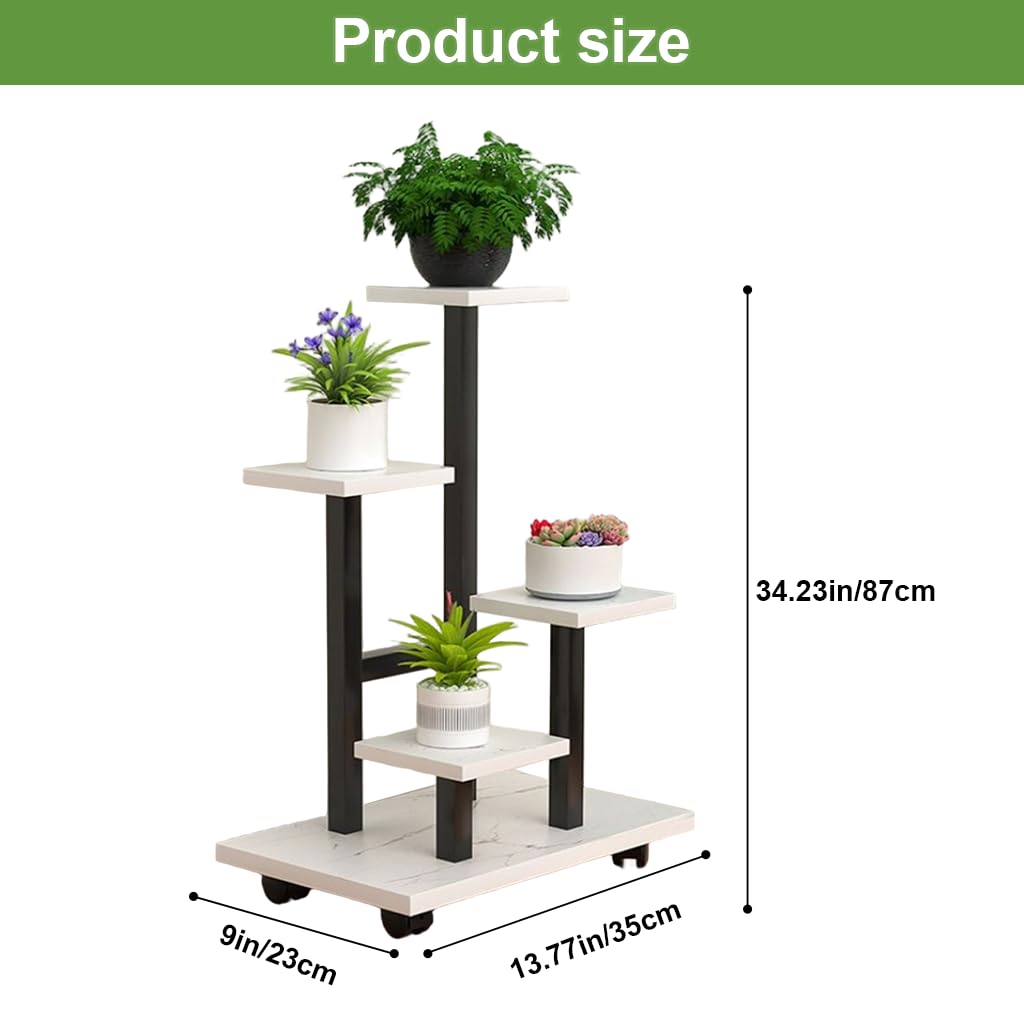 HASTHIP Mobile Planter Rack for Indoor Plants featuring Caster Wheels and Steel Frame 35x23x87cm