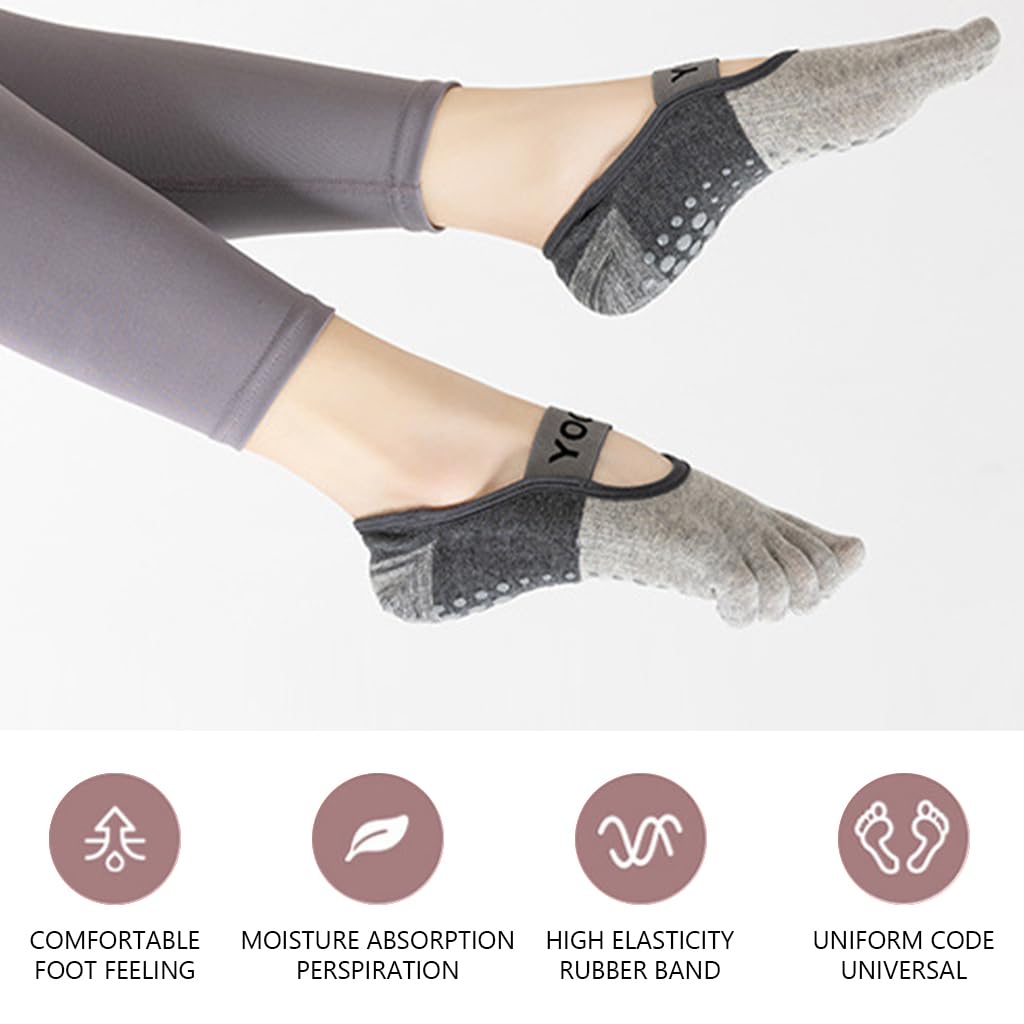 PROBEROS Women Classic Cotton Non Slip Yoga Socks for Pilates Barre and Ballet | 2PCS Grey Grip Design