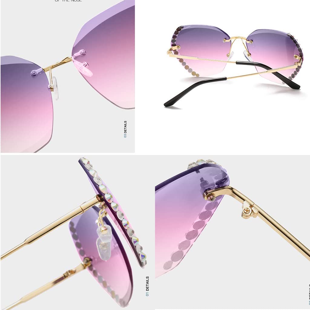 PALAY Sunglasses for Women Stylish with Storage Case Cleaning Wipe Unique Cool Frameless Dragonfly Wing Shaped Sunglasses (Yellow and Pink)