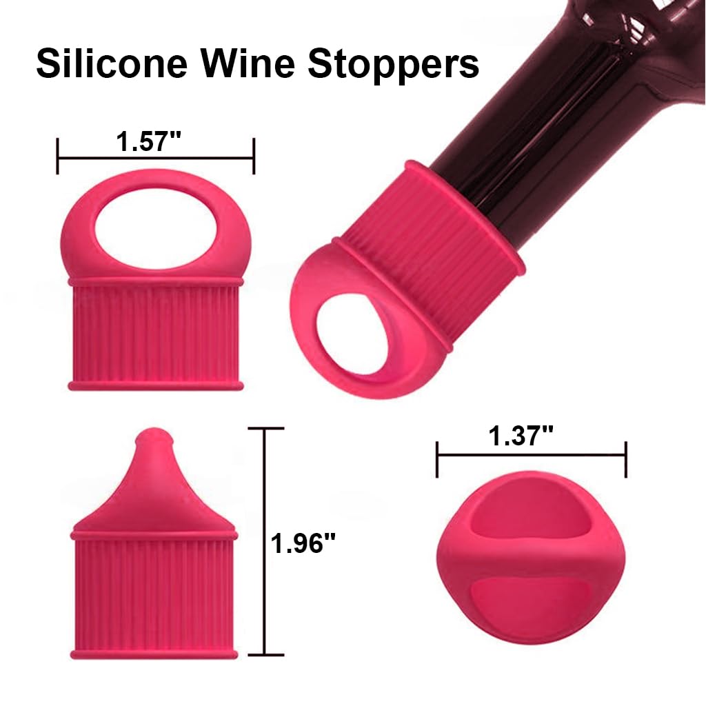 PATPAT Silicone Wine Stoppers 6Pcs Set with Easy Pull Handle and Airtight Leak-Proof Seal