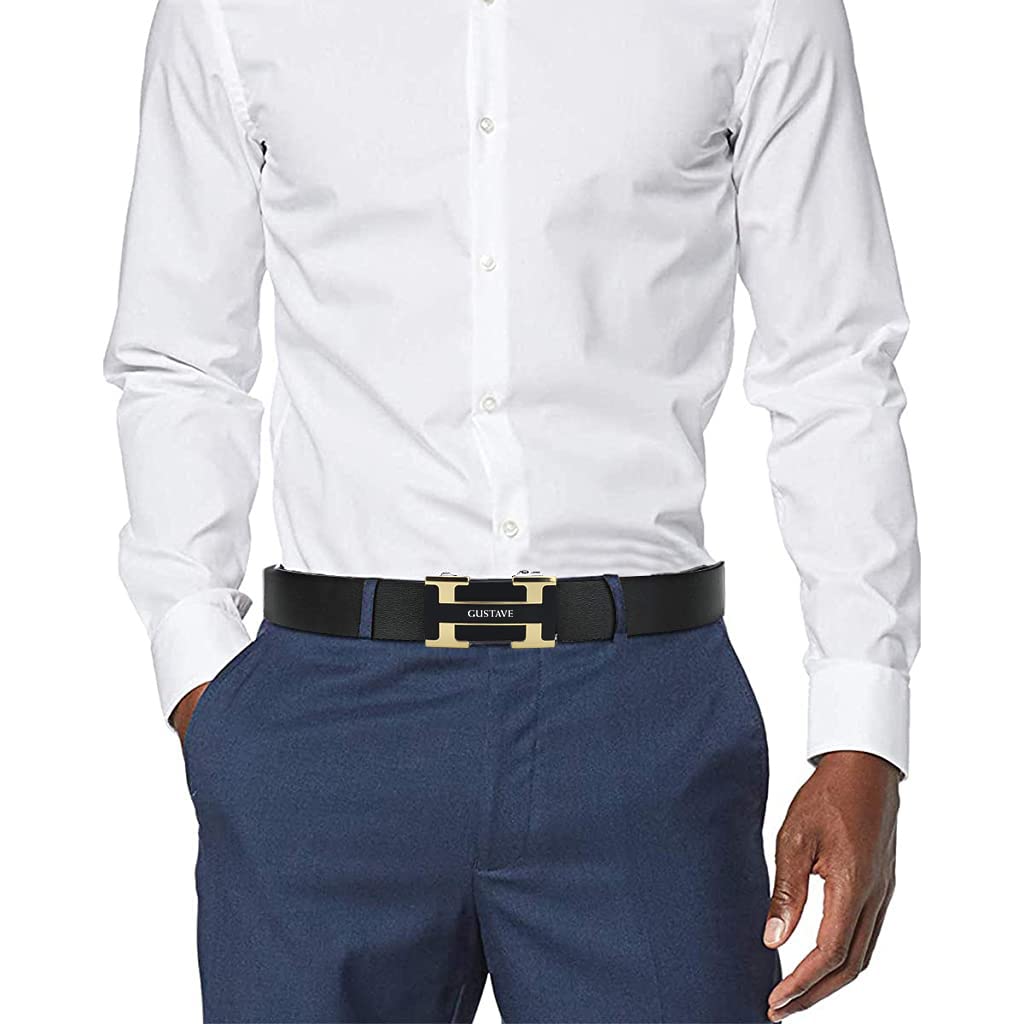 GUSTAVE Men's Belt for Business and Casual Wear featuring Auto Lock Buckle | 130cm Black Leather Strap