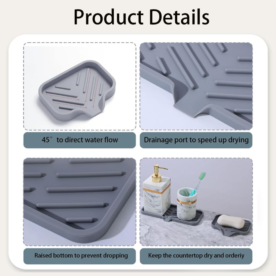 ZIBUYU Multi Purpose Sink Drainer Mat for Kitchen with Angled Drain Spout | Non Slip Silicone Organizer Tray