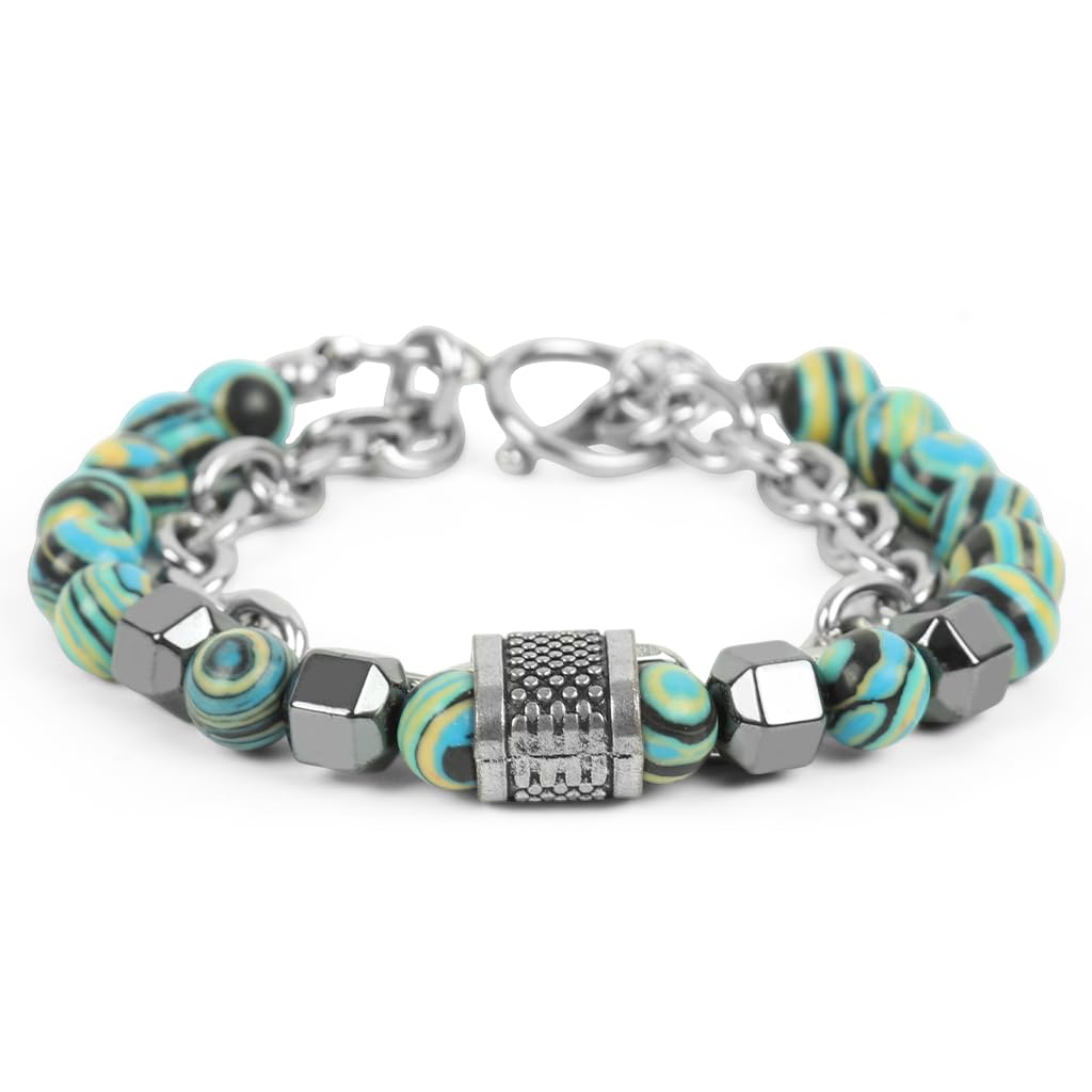 Zibuyu Stainless Steel Bracelet with Tiger Eye and Obsidian Beads for Men and Women | Handcrafted Double-Layer Chain Jewelry