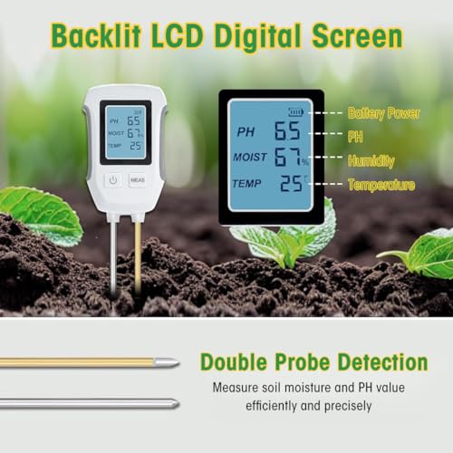 HASTHIP® Soil Meter 5 in 1 Professional Dual Probes Soil Meter for Moisture/Temp/PH/Sunlight/Fertility
