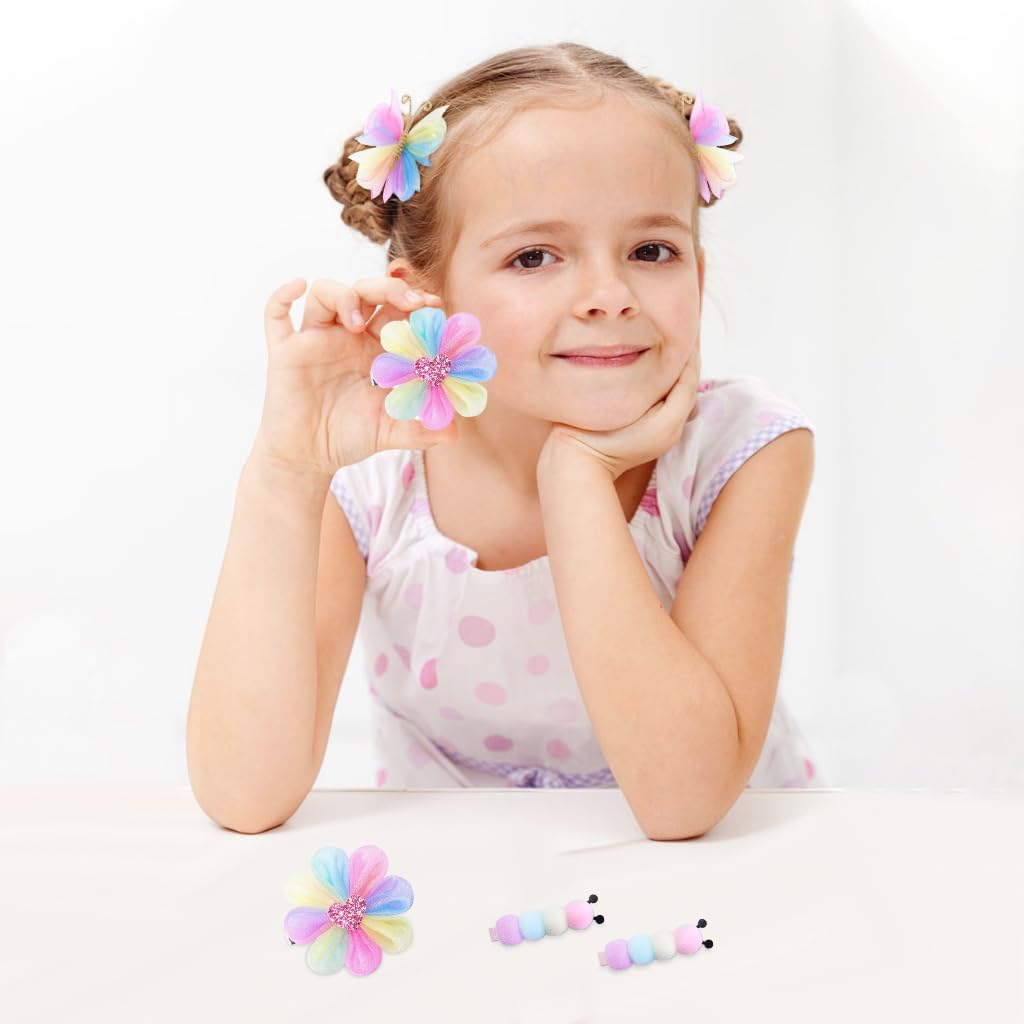 PATPAT Hair Clips Set for Girls with 6 Pieces at 2.2 in Featuring Butterfly and Flower Designs
