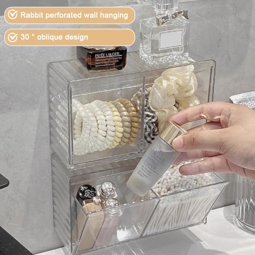 HASTHIP® Q-tip Holder Wall Mounted - Wall Organiser Flip Cover Cosmetic Organizer No Drill for Cotton Swabs, Cotton Ball Q-tip Dispenser - Transparent