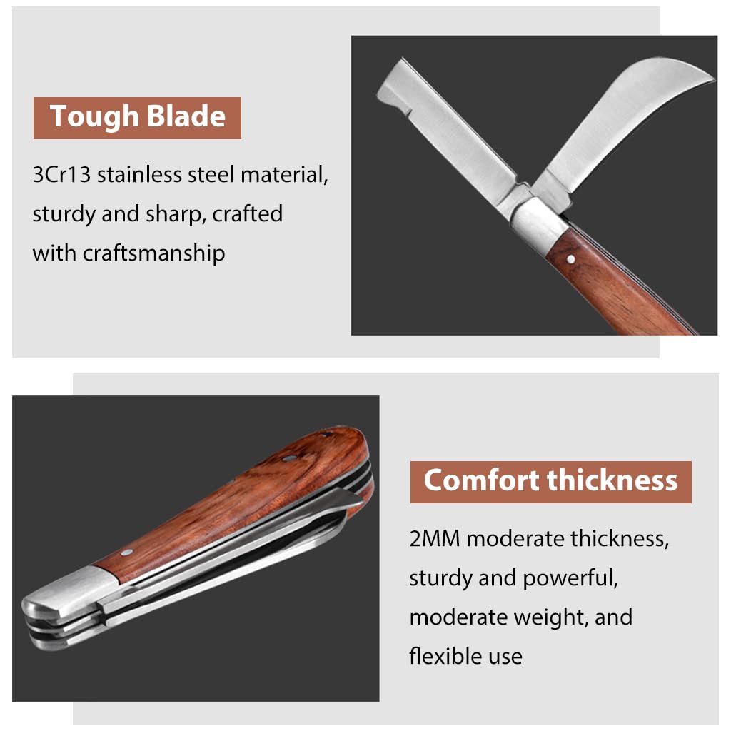HASTHIP Grafting Knife for Plants with Dual Blade Folding Design and Wooden Handle 2 PCS