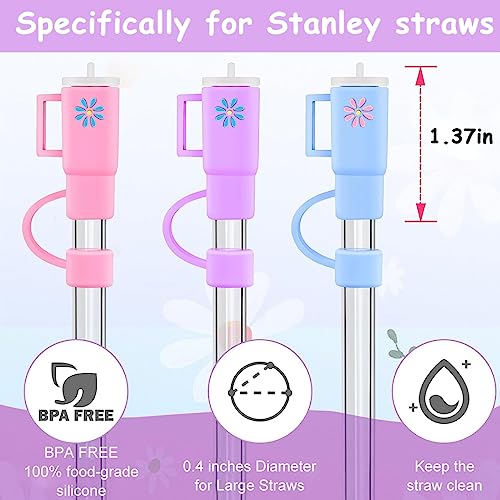 HASTHIP® 5PCS Straw Cover Cap, Straw Protectors with Handle, Cute Silicone Straw Topper for 10mm Diameter Cup Accessories