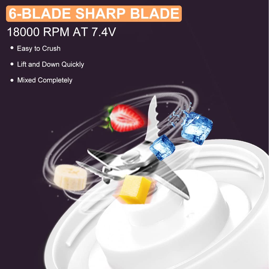 HASTHIP Portable Juicer Blender for Travel with 450ml Cup and 4000mAh USB Rechargeable Battery | Featuring 6 Stainless Steel Blades