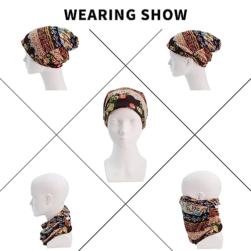 PALAY® Slouchy Chemo Beanie for Women Boho Print Bandana Skull Fashion Soft Stretch Scarf Casual Saggy Head Scarves All Seasons Use 2PCS