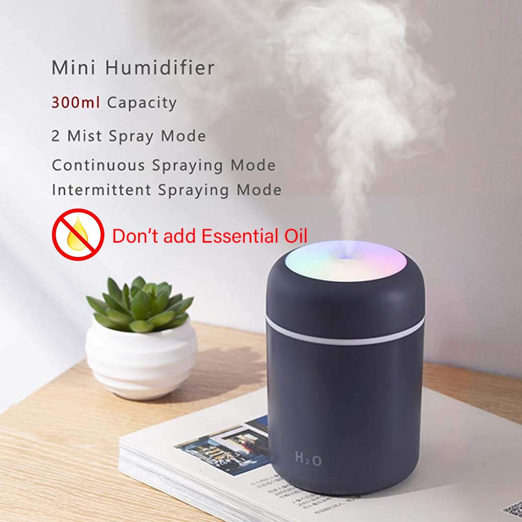 HASTHIP Mini Humidifier for Bedroom and Office with 300 ml Tank featuring 2 Spray Modes | Quiet 26 dB Operation and Colorful Light