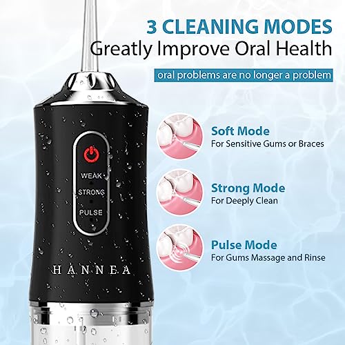HANNEA® Water Dental Flosser Cordless Oral Irrigator 3 Modes Rechargeable IPX7 Waterproof Portable for Travel with 4 Nozzles 2 PCS