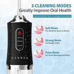 HANNEA® Professional Cordless Dental Flosser, Portable Oral Irrigator for Teeth, 3 Modes Rechargeable & IPX7 Waterproof Teeth Cleaner with 220ml Detachable Water Tank for Home Travel, Black