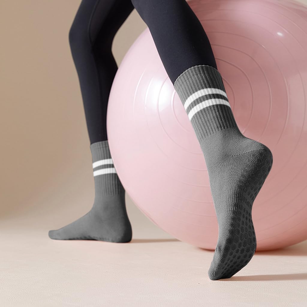 PROBEROS Yoga Socks for Women with Non Slip Silicone Grip | 2 Pairs Cotton Anti Odor