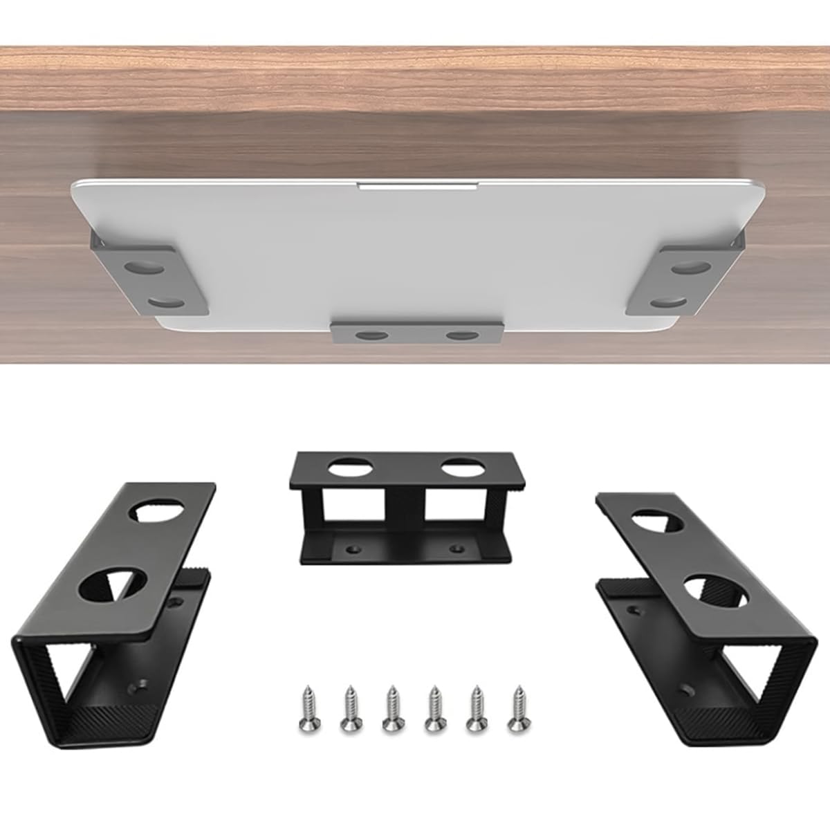 ZORBES Laptop Holder for Under Desk Storage with Screw Mount Metal Rack & Silicone Protection