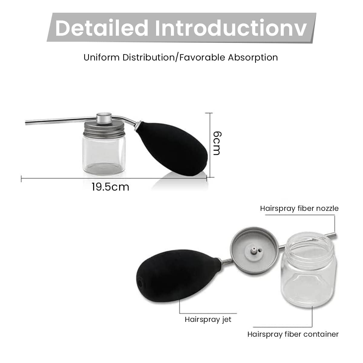 MAYCREATE Hair Building Fibers Spray Applicator for Thinning Hair with Glass Bottle and Metal Nozzle | Portable Refillable Pump