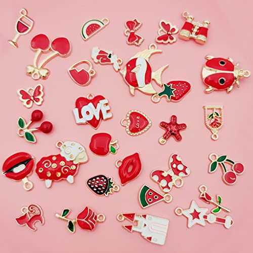 ZIBUYU® Pendant Charms for Jewellery Making Kit Assorted Cartoon Red Enamel Gold Plated DIY Charms Necklace Bracelets Pendent Jewelry Crafting Kids 62PCS