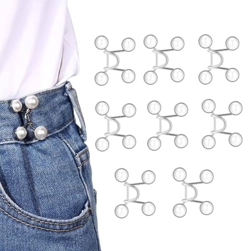 SANNIDHI® 4 Pairs Jeans Tightening Clips Adjustable Waist Buckles for Pants Pearl Waist Buckle Jeans Waist Tightener No Sewing Jean Buttons Make the Waist Fit for Skirt Pants Robe X2