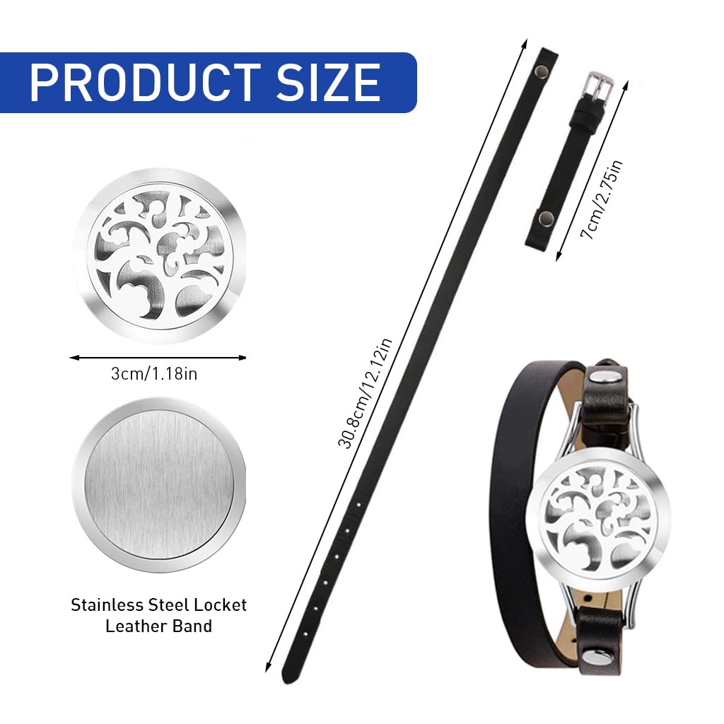 HANNEA Aromatherapy Essential Oil Diffuser Bracelet with Life Tree Locket | Adjustable PU Leather Gift for Women