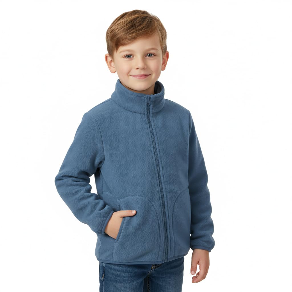 SANNIDHI Kids Polar Fleece Jacket with Stand Collar and Pockets Blue 130 cm | Warm Winter Coat