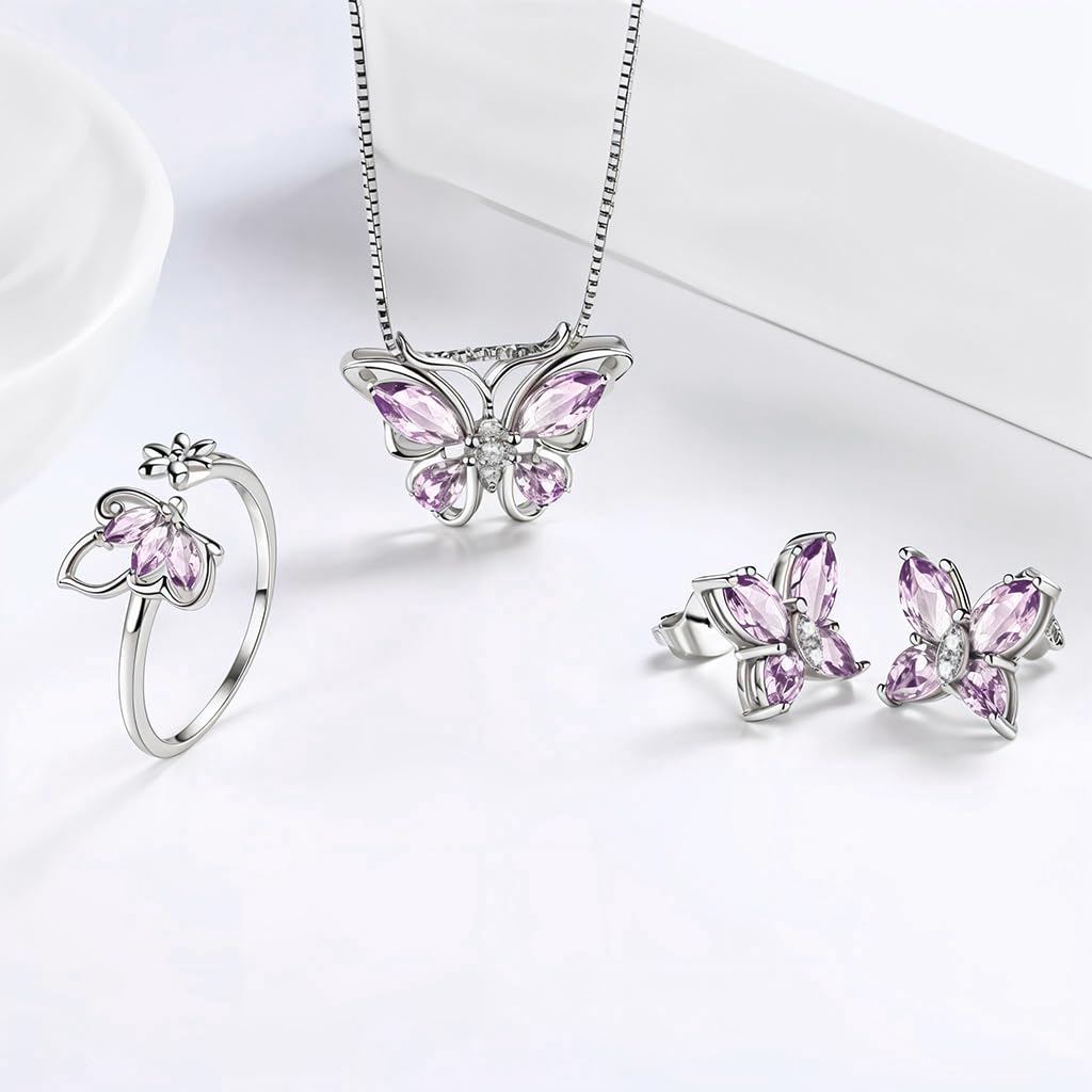 SANNIDHI Necklace Set for Women featuring 4pcs Butterfly Jewelry in Purple | Gift for Girls