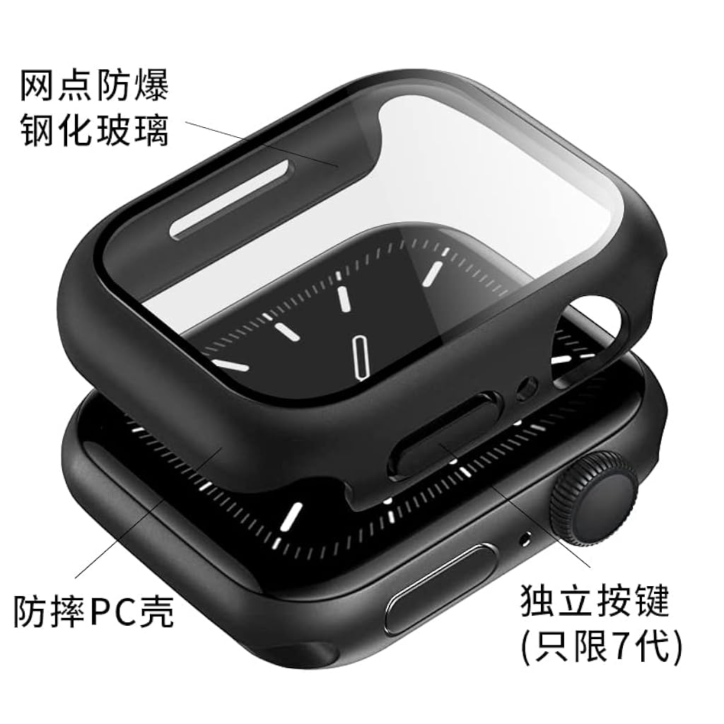 ZORBES® Hard Cover Compatible Apple Watch Series 7, Hard Case 41mm Case with Built-in Tempered Glass Screen Protector Protective Face Bumper Case Cover(Black)