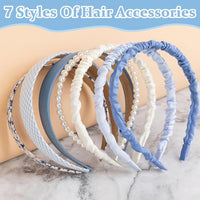 PALAY® 7pcs Headband for Women Different Designs Headband for Girls Stylish Pearl Flower Hair Bands Non-slip Solid Headbands Set Gift