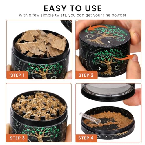 Supvox® Tree of Life Herb Storage Grinder Zinc Alloy Spice Mill with Precision Teeth 4-Layer Design Aesthetic Kitchen Tool for Herbs Spices 2PCS