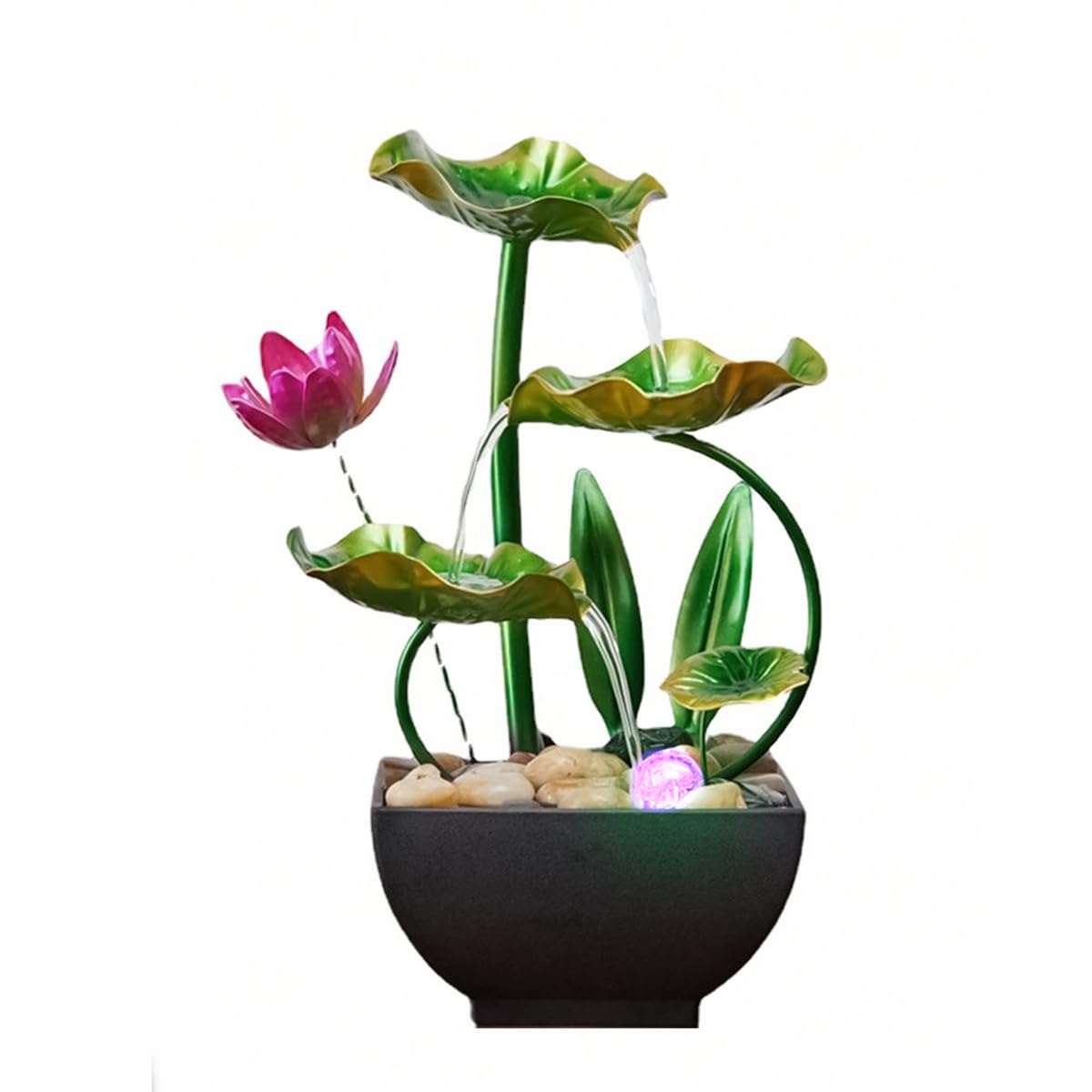 HASTHIP 3 Tier Lotus Desk Fountain for Home Relaxation with Cascading Water and Rocks