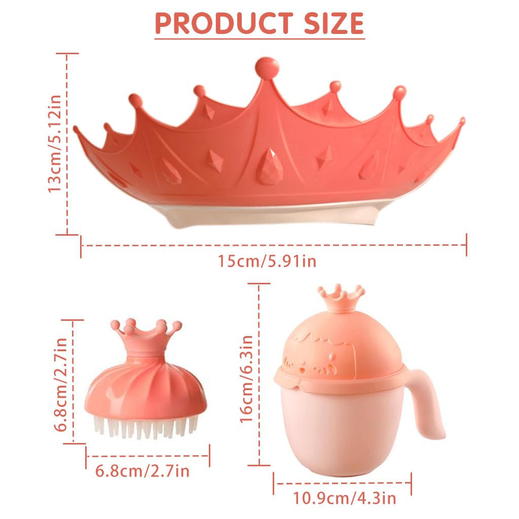 SNOWIE SOFT® Baby Shower Cap Hair Brush Rinse Cup Soft Silicone Crown Cap Bath Cap Protecting Eye & Ear Adjustable Baby Shower Crown Cap Baby Shower Gifts, Pink