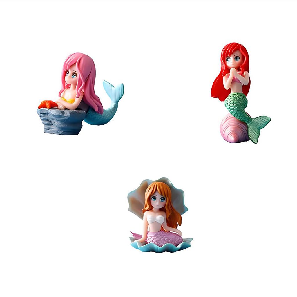 ZIBUYU Mini Mermaid Miniature Ornaments for Desk and Aquarium Decor featuring 3pcs 2 in PVC Figures | Ideal for Dollhouses and Cake Toppers
