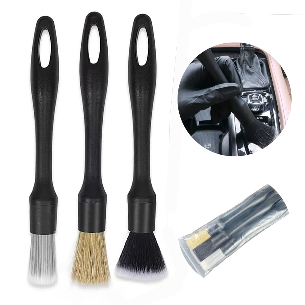 STHIRA® 3pcs Car Duster Brush Set with Box, Fine Bristle Brushes for Car Interior Detailing, Soft Bristles Cleaning Brush Dusting Tool for Dashboard, Wheel, Window, Keyboard, Air Conditioners