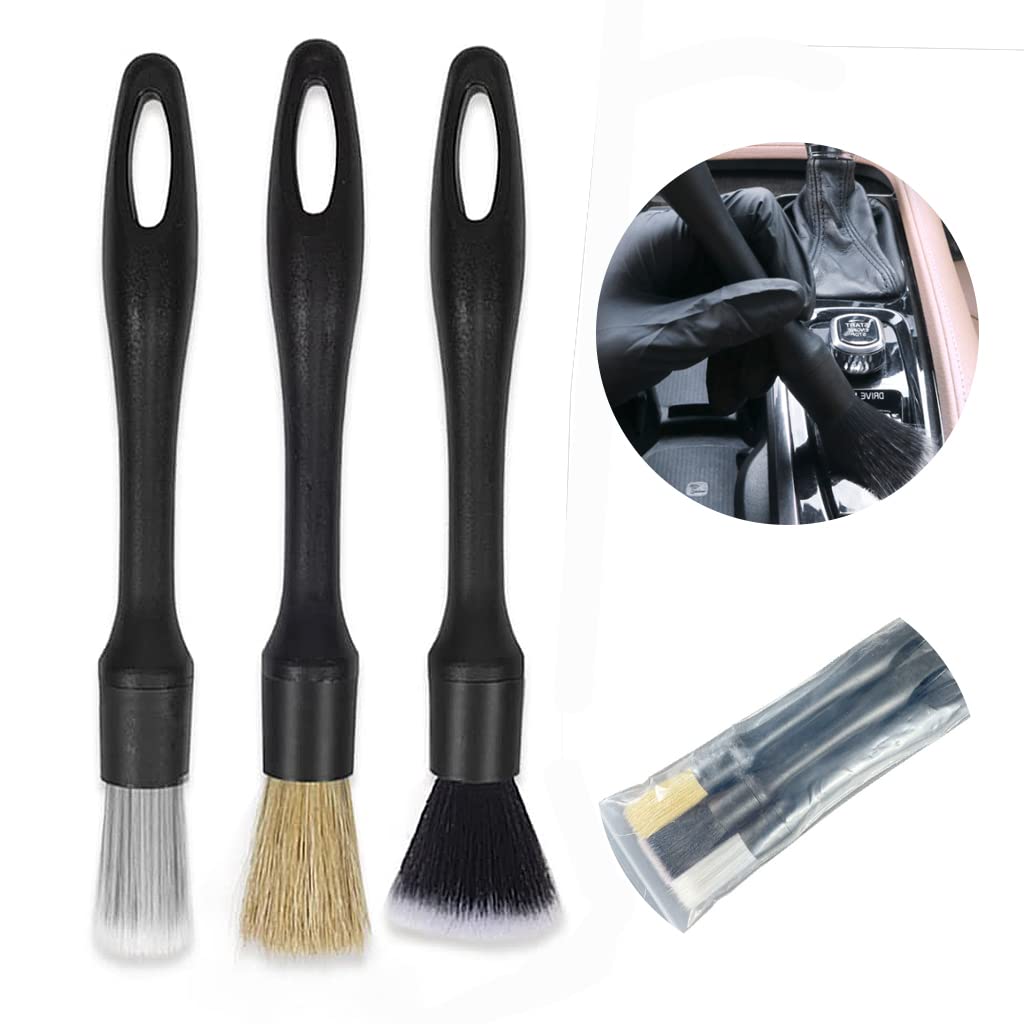 Car Cleaning Brush Set for Interior and Exterior Detailing with ABS Handle and Soft Bristles | 3 Pcs