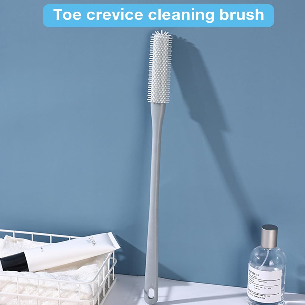 ZIBUYU Toe Cleaning Brush for Shower with 15.7 in Ergonomic Handle and Soft Silicone Bristles | Foot Care Tool for Men and Women