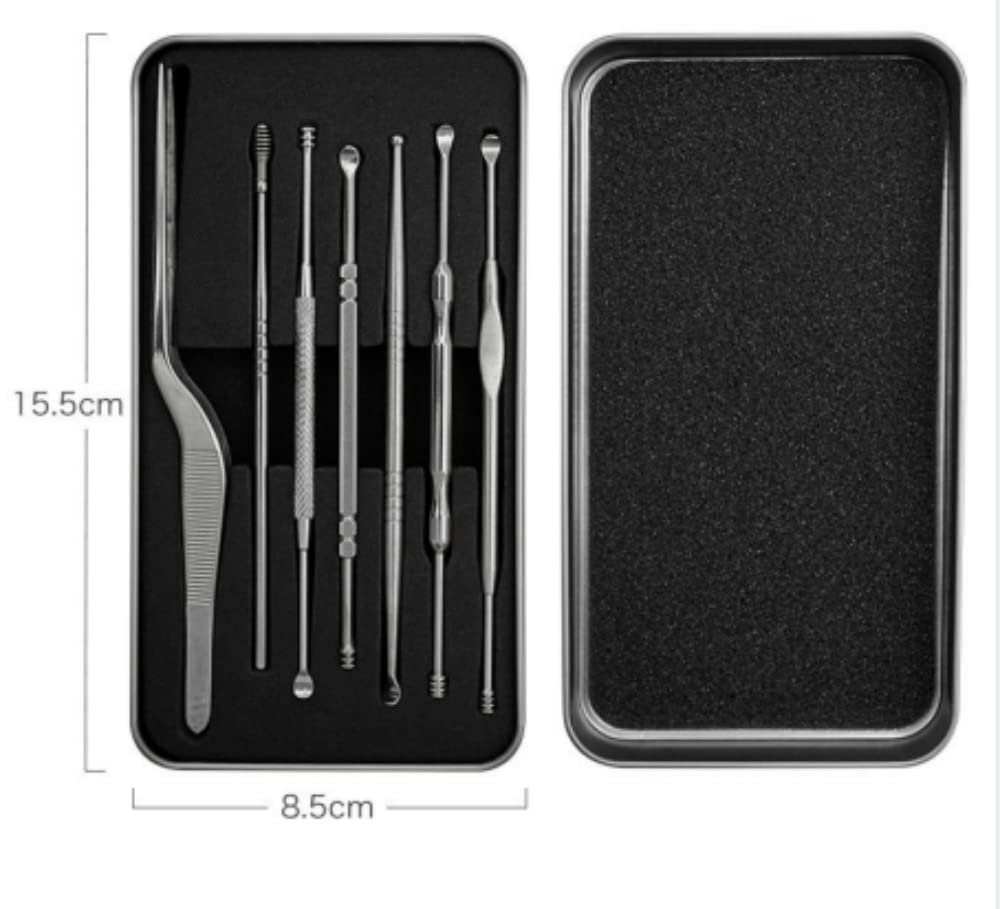 MAYCREATE Ear Cleaner Kit with 7 Pcs Double Head Tools and Stainless Steel Design | Portable Box