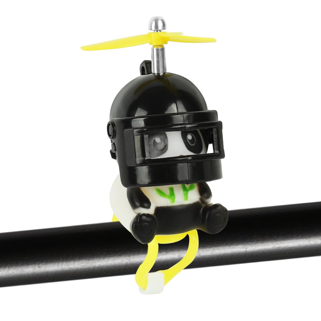 STHIRA Cartoon Handlebar Ornament for Bike and Motorcycle featuring Wind Powered Rotating Rotor Blades | Cute Panda Pilot Decorative Accessory