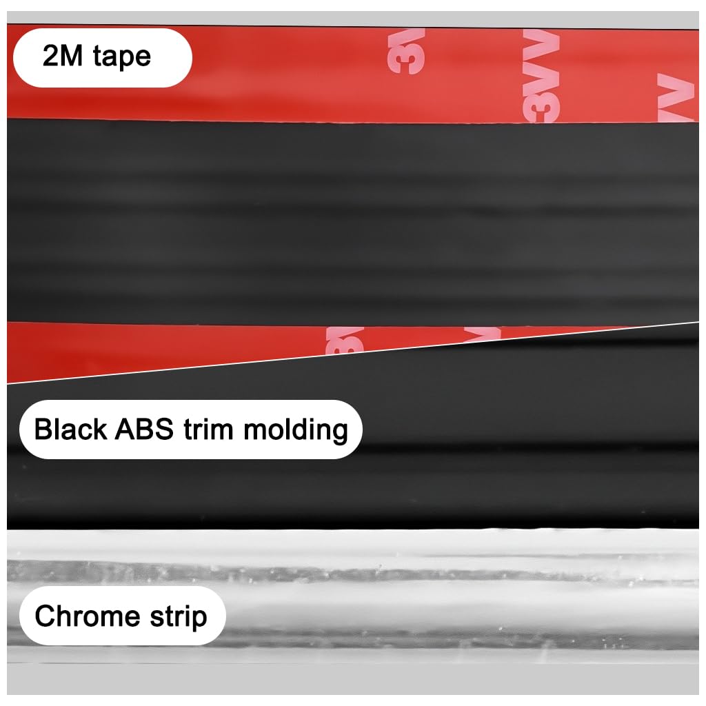 STHIRA Car Door Bottom Bumper Strips for Vehicle Door Protection with Self-Adhesive 6.6ft Waterproof Rubber | Chrome Finish Trim