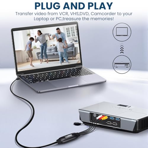 ZORBES® VHS to Digital Converter,USB2.0 Video Cpture Card,RCA AV to USB Audio Video Converter 1080P Capture Device Convert VHS VCR DVD Digital Adapter Compatible with Windows Mac OS