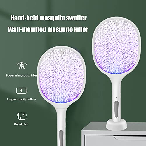 Zibuyu Mosquito Racket Rechargeable with USB Charging Fly Swatter Racket 3000 Volts Insect and Mosquito Killer Electric Bat with UV Light Purple