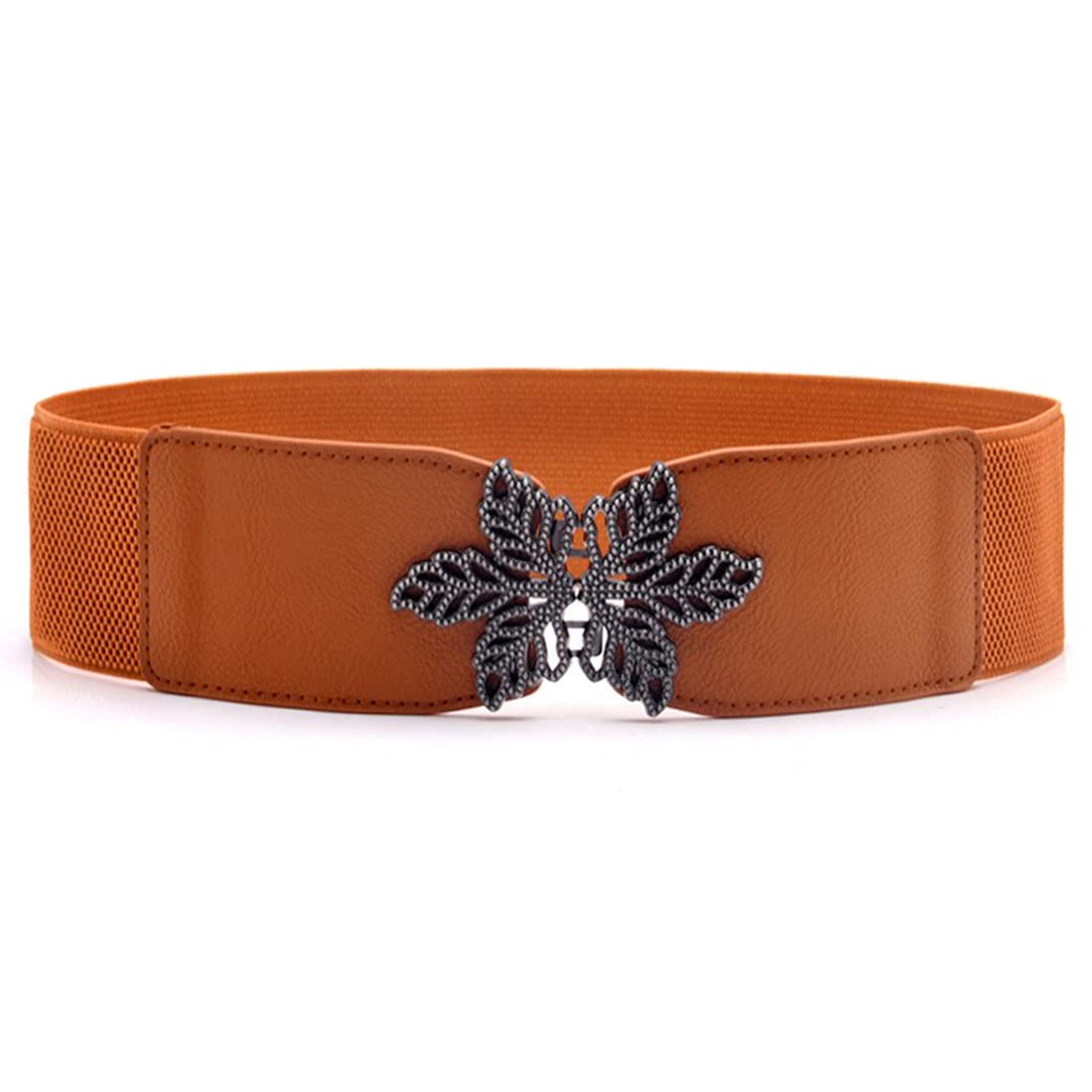 ZIBUYU® Waist Belts for Women, Girls Dresses Stylish Women Belts with Interlocking Buckle Floral Belts for Women Jeans and Long Dress Women Stretchy Elastic Belts for Women, Girl - Dark Brown