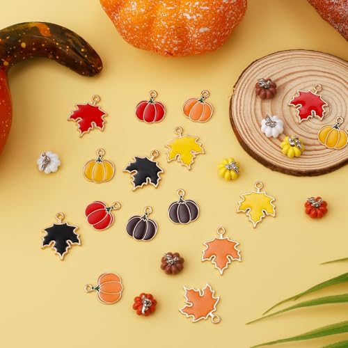 HASTHIP® HASHTIP 24Pcs Maple Leaf Ch Thanksgiving Pumpkin Pendants for Necklace Bracelets Crafts Beads & Jewelry Making |24 Ch Pendants