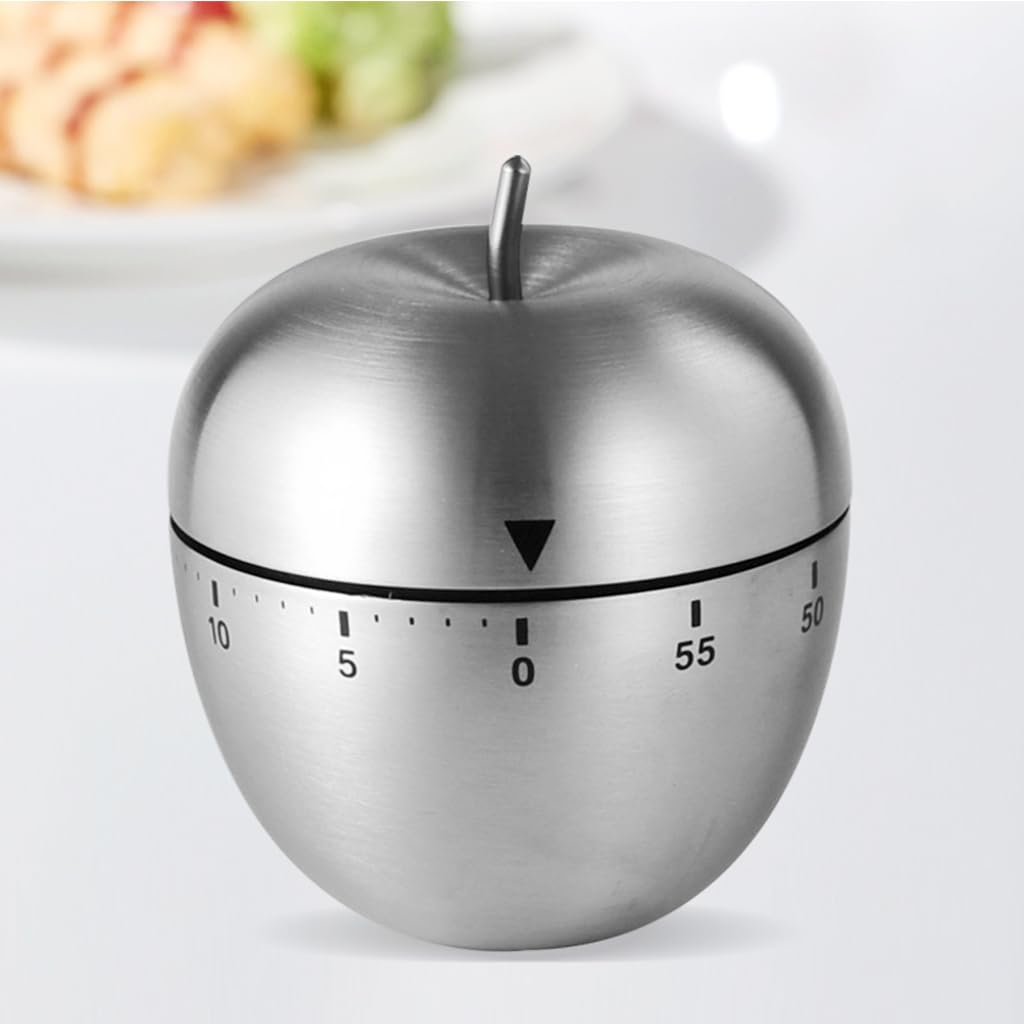 ZIBUYU® Kitchen Manual Timer Stainless Steel Apple Mechanical 60mins Countdown Kitchen Timer  70 Decibels Kitchen Timer Learning Timer