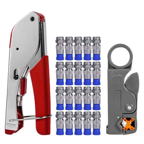 Serplex® Coax Cable Crimper Kit RD6 RD59 Coaxial Compression Tool Kit Coax Cable Crimper Wire Stripper And Cutter with 20pcs F RG6 RG59 Connectors Included Compression Connectors, Tools, Stripper