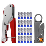 Serplex® Coax Cable Crimper Kit RD6 RD59 Coaxial Compression Tool Kit Coax Cable Crimper Wire Stripper And Cutter with 20pcs F RG6 RG59 Connectors Included Compression Connectors, Tools, Stripper